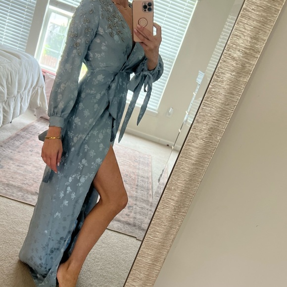 NWT ASOS Design Embellished Jacquard Blue Maxi Gown - Picture 2 of 11